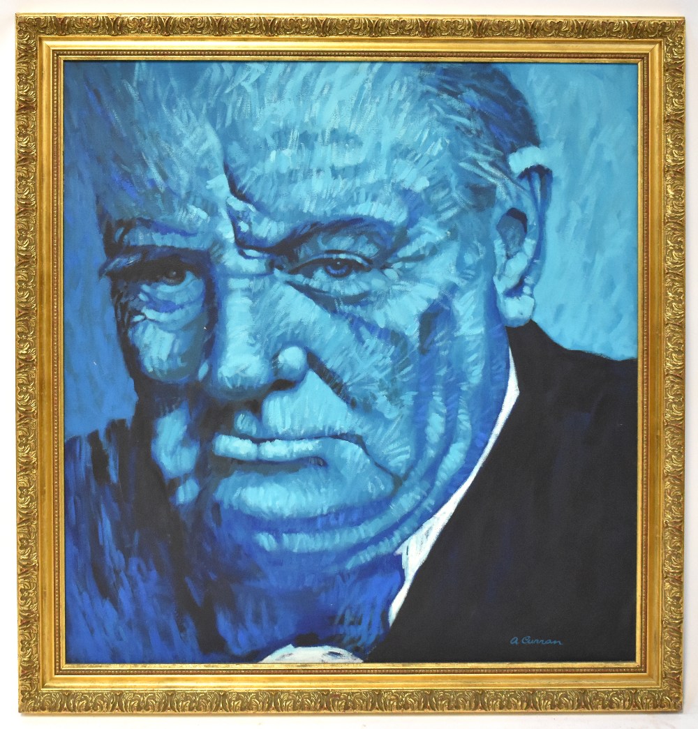 ALLEN CURRAN (British, 20th century); oil on canvas, 'Winston Churchill in Blue',