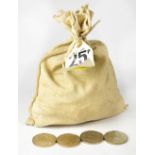 A canvas bank bag containing a large quantity of uncirculated 1977 Silver Jubilee 25p coins,