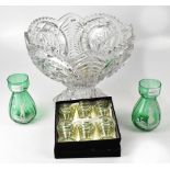 A large and impressive press moulded clear glass fruit bowl with moulded star and fern decoration,