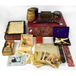 A collectors' lot comprising late 19th/early 20th century photograph cards, bone manicure items,