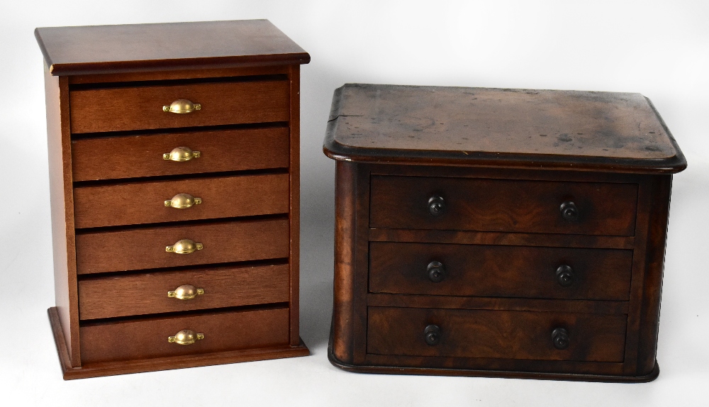 Two tabletop collectors' small chests of drawers to include a modern six-drawer chest in the