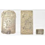 Two Chinese white metal plaques replicating tickets for entry to the Imperial Palace and one