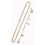 A 9ct yellow gold rope twist chain and a very fine 9ct charm bracelet, combined 10.6g (2).