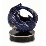 A 20th century carved lapis lazuli bowl modelled as an armadillo upon an oval base, height 15.5cm.