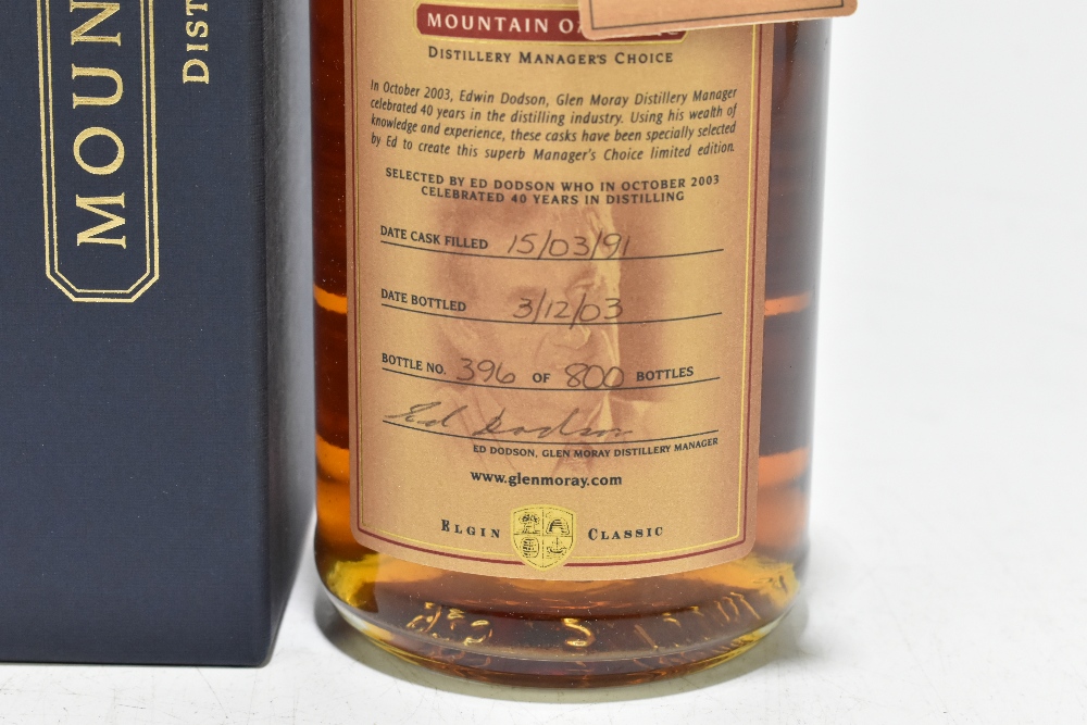 WHISKY; a bottle of Glenmoray Single Malt Mountain Oak Malt Whisky, distilled in 1991, hand bottled, - Image 3 of 4