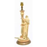 ROYAL WORCESTER; a blush ivory figural table lamp modelled as a female water carrier, raised on