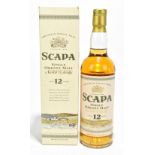 WHISKY; a single bottle of Scapa Single Orkney Malt Scotch Whisky aged 12 years, 70cl, 40%, boxed.