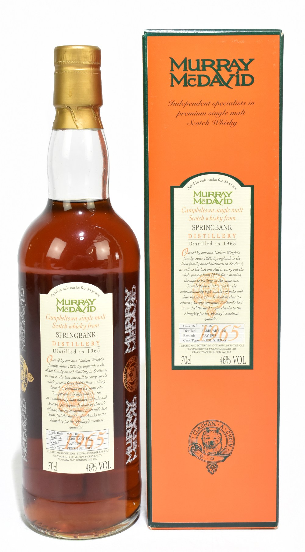 WHISKY; a single bottle of Murray McDavid Springbank Campbeltown Single Malt Scotch Whisky,