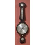 An early 19th century rosewood mercury barometer, with silvered dial thermometer and dry/damp