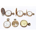Six gold plated pocket watches comprising a Waltham example, an Elgin example, two named for