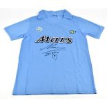 DIEGO MARADONA; a Calcio Napoli retro style home shirt with embroidered and print detail, signed