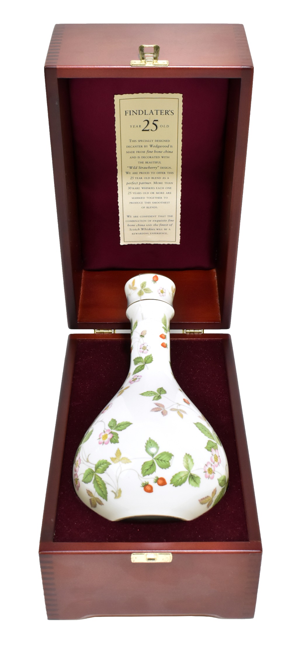 WHISKY; a single bottle of Findlater's 25 Year Old Scotch Whisky presented in a Wedgwood 'Wild