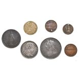 A George III crown dated 1817, a Victoria crown dated 1895, also an 1837 penny, and assorted