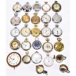 A collection of assorted chrome and base metal pocket watches, various brands including Ingersoll,