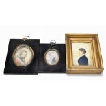 19th century portrait miniature on ivory of a young officer, 6 x 5cm, with a further portrait