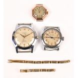 AVIA; a lady's vintage 9ct yellow gold watch head, parts of a 9ct yellow gold watch strap and two