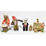 A group of tin plate clockwork toys, various examples including Japanese seated panda, also an