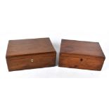 A Victorian mahogany sewing box, the hinged lid enclosing a matched later interior, with ivory