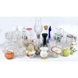 A quantity of glass including a cut glass storm lantern, Victorian opaque glass, cut glass