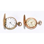 A 14ct gold half hunter fob watch, gross weight 32g, with a gold fob watch stamped 0.585, gross