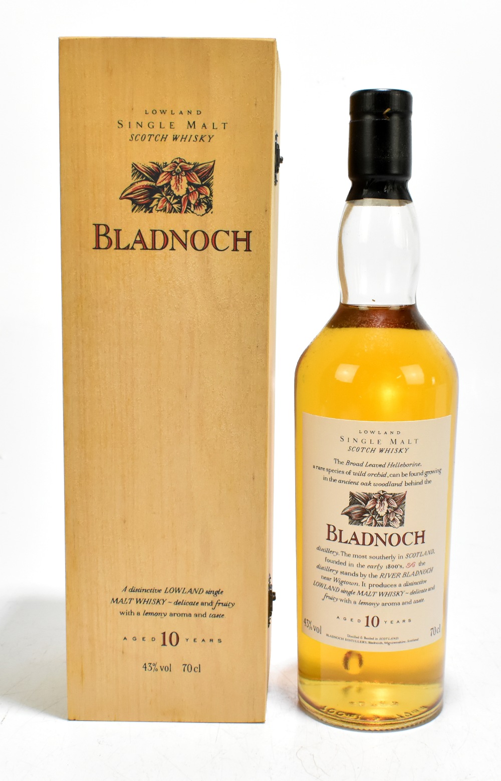 WHISKY; a single bottle of Bladnoch Single Malt Scotch Whisky, aged 10 years, 70cl, 43%, fitted in