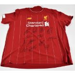 LIVERPOOL; a New Balance Liverpool 2020 home shirt, signed by Klopp, Fabinho, Alisson, Henderson,