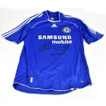CHELSEA; an Adidas Chelsea home shirt, signed to front by Terry, Lampard and Drogba, size M.