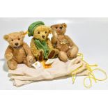 STEIFF; three medium size teddy bears, one a 2002 bear, one with an Irish green scarf and beret, the