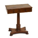 A Willian IV mahogany side table with two drawers and two dummy drawers, raised on an octagonal