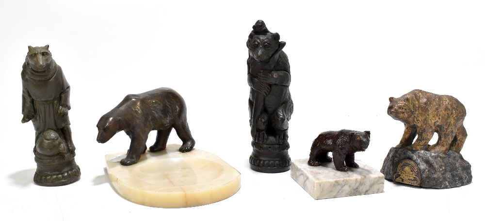A 1930s bronzed spelter figural ashtray modelled with a polar bear on an alabaster plinth base,