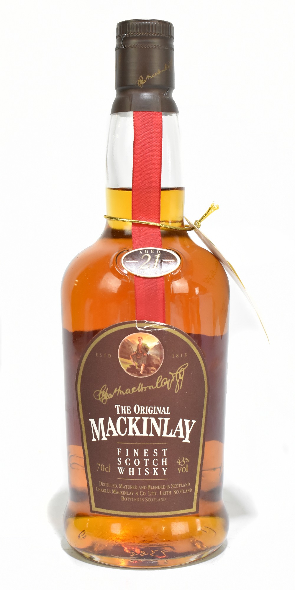 WHISKY; a single bottle of The Original Mackinlay Aged 21 Years Finest Scotch Whisky, 70cl 43%.