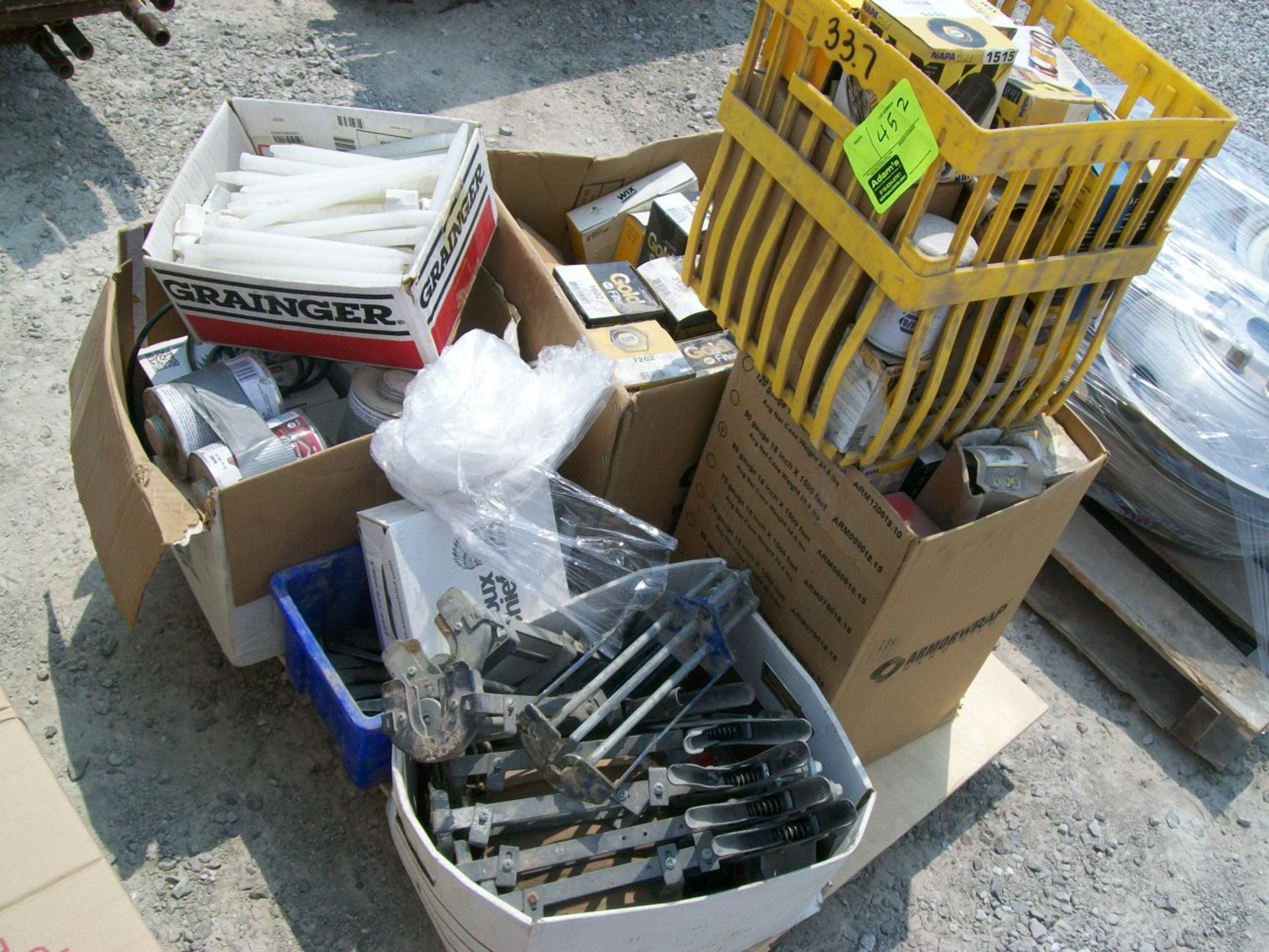 PALLET OF SHOP SUPPLIES- OIL FILTERS, FUEL FILTERS OF ALL KINDS, CAULKING GUNS & MORE