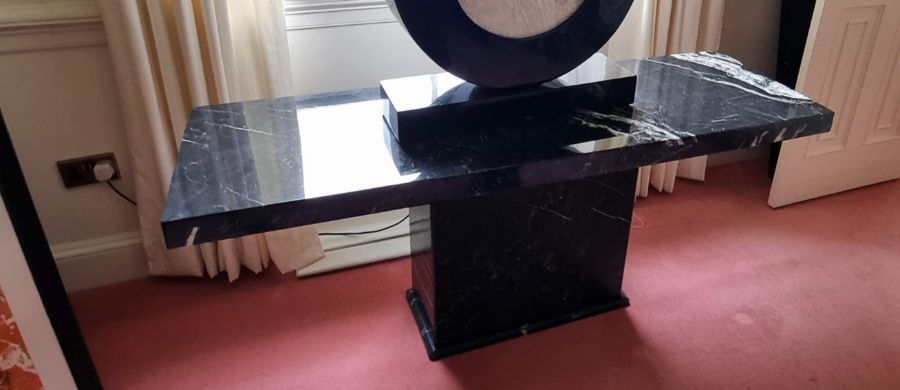 Contemporary altar table, black/white marble, 160cm long,