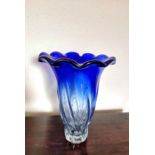 A substantial blue and clear Murano glass vase H34cm. Condition. No signs of damage or repair.