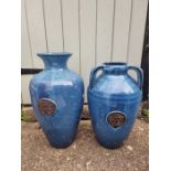 2 Large floor standing vases. Studio pottery with Oriental motif. Condition as new.