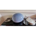 Large glass egg lamp, pale blue, 45cm wide,