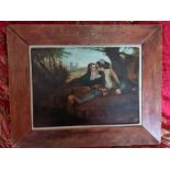 19th Oil On Canvas Painting Of A Couple In Period Costume Indian. Framed. Good condition. Painting