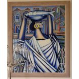 Ramanefer - Painting of a lady carrying fish on head. signed and dated.