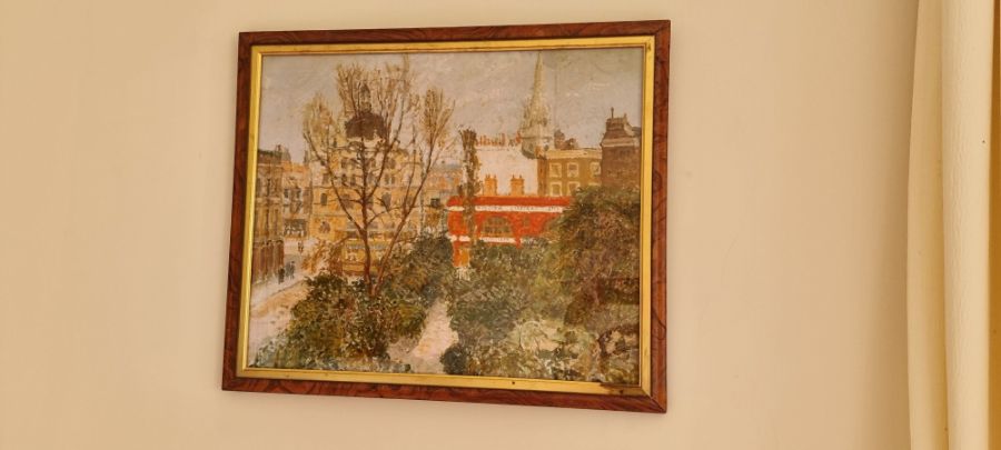 Mornington Crescent - painting on board reproducing the Spencer Gore artwork. Purchased in 1980s. - Image 2 of 3