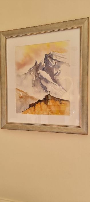 E Rogolle - Watercolour, Briancon Mountain, French Alps, in silver colour frame - Image 3 of 3