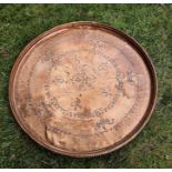 Large Antique Copper Circular Table Top With Wall Mount Display Bracket.. 26 inch diameter