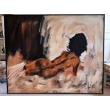 Marine. Solitude. Nude, oil on canvas. Windsor Art California label. approx 120cm x 100cm. AF see