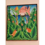 Haitian Art. Saul, Haiti, Fish in a nest painting. Signed.