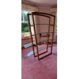 Curved glass display stand, wooden frame, 4 shelves