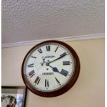 Railway style fusee wall clock. C Hawdon Grimsby. Condition: damage to paint on face. Dimension.
