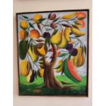 Haitian Art. Fernand Pierre fruited tree painting, oil on canvas, many fruits. signed. Note: Similar