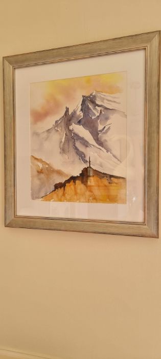 E Rogolle - Watercolour, Briancon Mountain, French Alps, in silver colour frame - Image 2 of 3