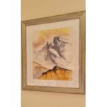 E Rogolle - Watercolour, Briancon Mountain, French Alps, in silver colour frame