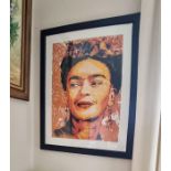 Silkscreen framed picture of Frida Khalo.