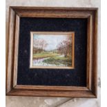 Doreen Jenkinson, "Spring is late this year" painted ceramic miniature, framed